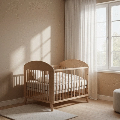 Modern cot bed in a neutral-themed nursery, no text, no words, no typography