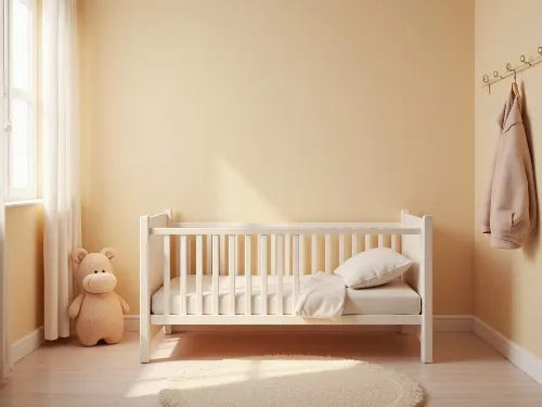 Space-saving baby cot in a small nursery